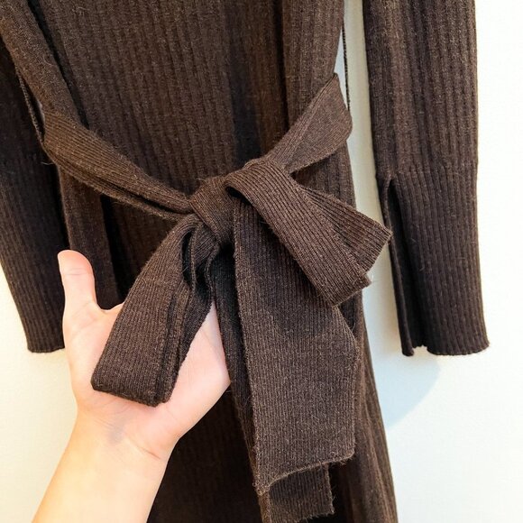 Eleven Six Ana Alpaca Blend Knit Espresso Brown Ribbed Belted Midi Dress M NWT - Picture 3 of 11